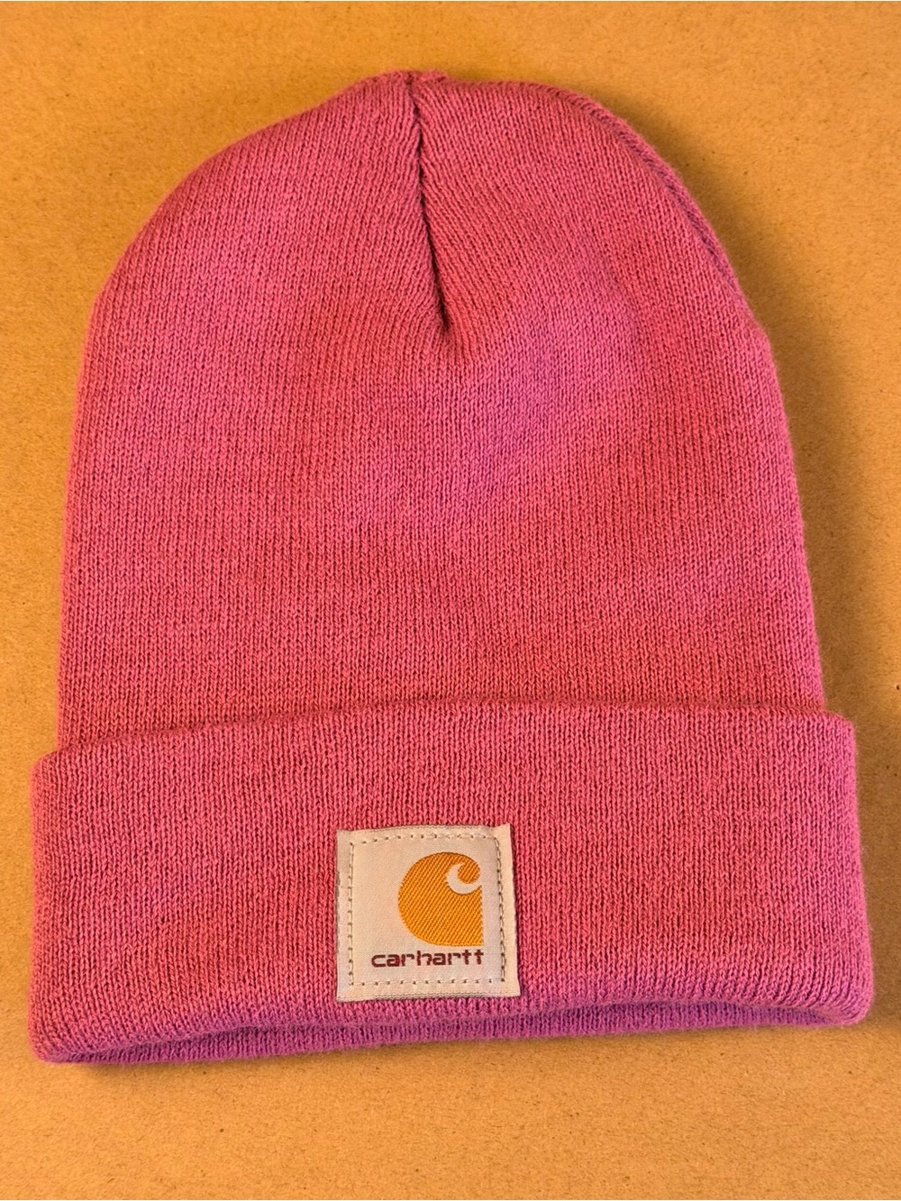 Carhartt Pink Cuffed Knit Beanie with Logo Patch